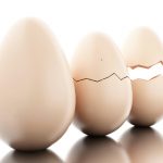 An egg in three stages of hatching
