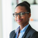 Confident business woman smiles