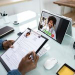 a candidate answers interview questions over a video call